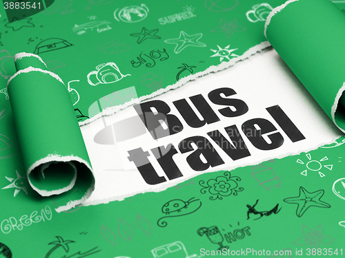 Image of Travel concept: black text Bus Travel under the piece of  torn paper