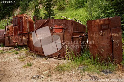 Image of rusty wrecks, adapted for barn, with filter tonal contrast