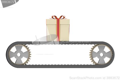 Image of conveyer belt and gift