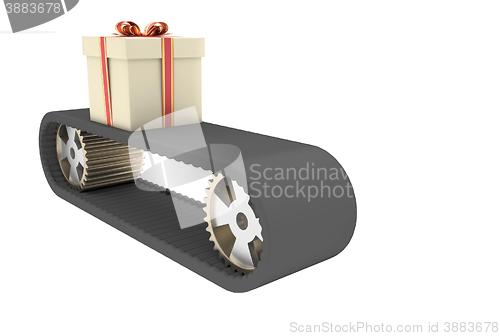 Image of conveyer belt and gift