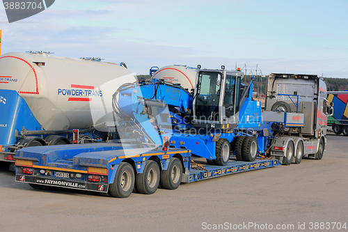 Image of Terex Fuchs Material Handler on Scania Semi Trailer