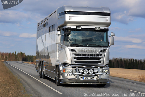 Image of New Scania Horsebox Truck on the Road