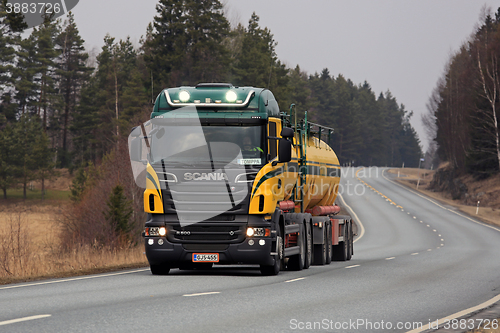 Image of Colorful Scania R500 High Beam Lights on the Road
