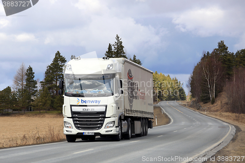 Image of New White DAF Semi Truck on Rural Highway