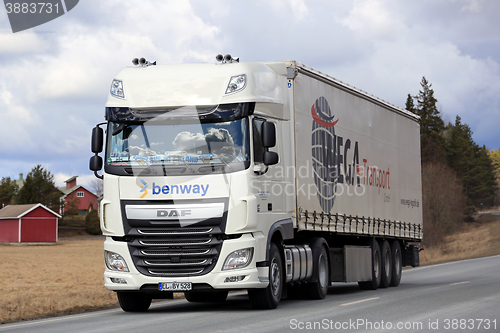 Image of White DAF Semi Truck on Rural Highway