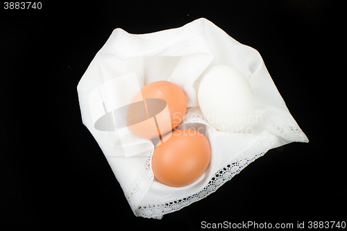 Image of Boiled eggs isolated on black background 