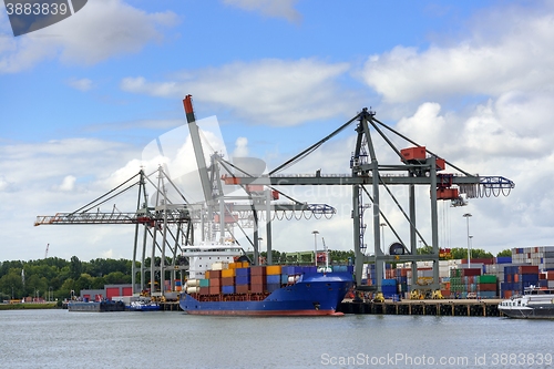 Image of Large oil tanker in canal