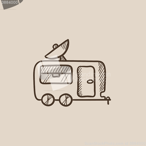 Image of Caravan with satellite dish sketch icon.