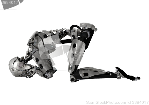 Image of 3D Illustration Male Cyborg on White