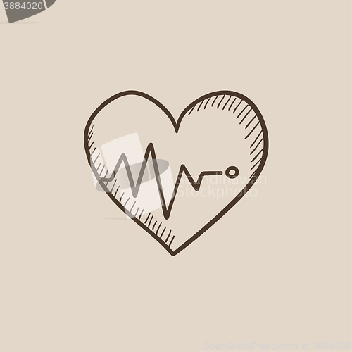 Image of Heart with cardiogram sketch icon.