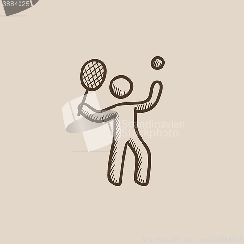 Image of Man playing big tennis sketch icon.
