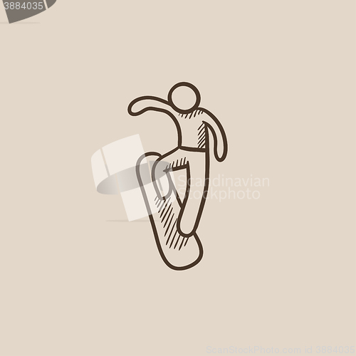 Image of Man snowboarding sketch icon.