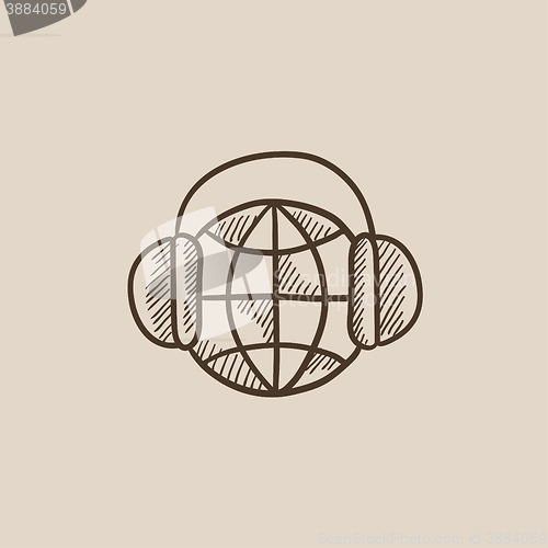 Image of Globe in headphones sketch icon.