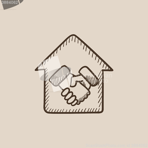 Image of Handshake and successful real estate transaction sketch icon.