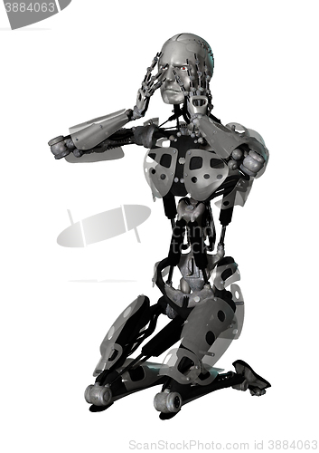 Image of 3D Illustration Male Cyborg on White