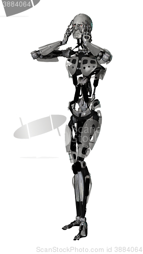 Image of 3D Illustration Male Cyborg on White