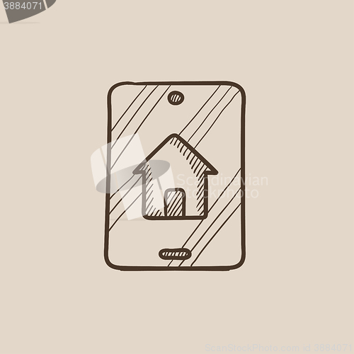 Image of Property search on mobile device sketch icon.