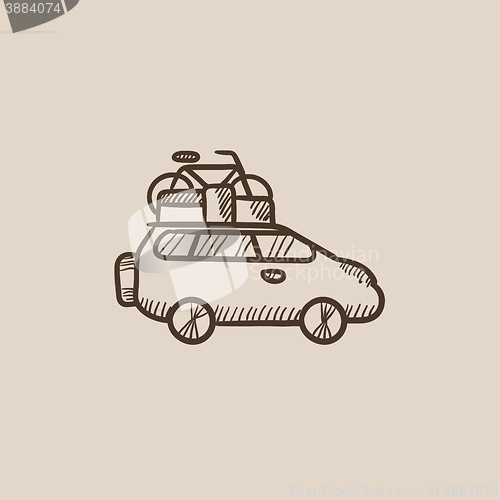 Image of Car with bicycle mounted to the roof sketch icon.