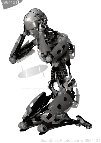 Image of 3D Illustration Male Cyborg on White