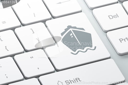 Image of Vacation concept: Ship on computer keyboard background