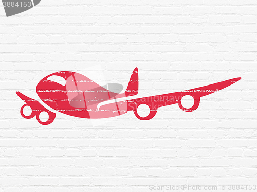 Image of Travel concept: Airplane on wall background