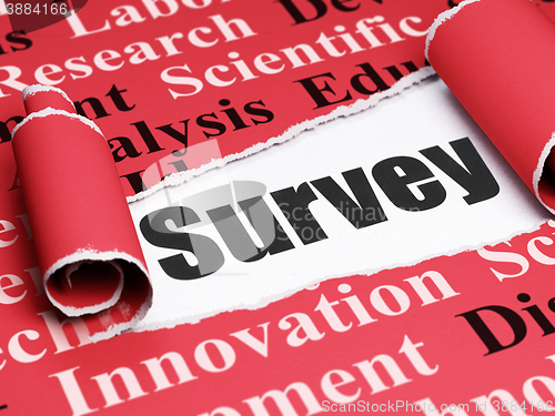 Image of Science concept: black text Survey under the piece of  torn paper