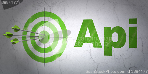 Image of Software concept: target and Api on wall background