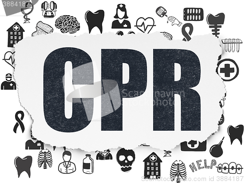 Image of Healthcare concept: CPR on Torn Paper background