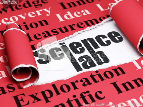 Image of Science concept: black text Science Lab under the piece of  torn paper