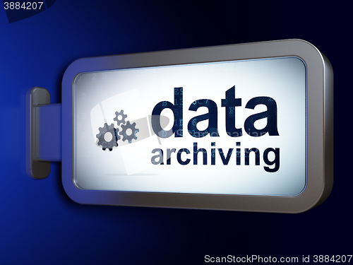Image of Information concept: Data Archiving and Gears on billboard background