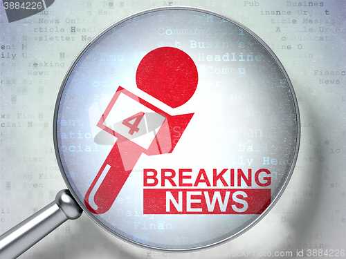 Image of News concept: Breaking News And Microphone with optical glass on digital background