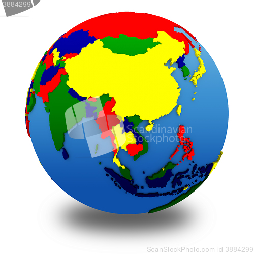 Image of Asia on political model of Earth