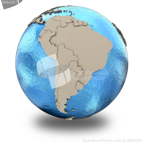 Image of South America on model of planet Earth