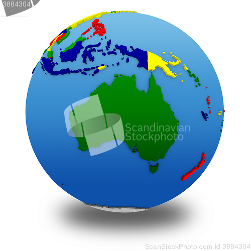 Image of Australia on political model of Earth