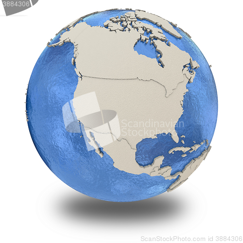 Image of North America on model of planet Earth