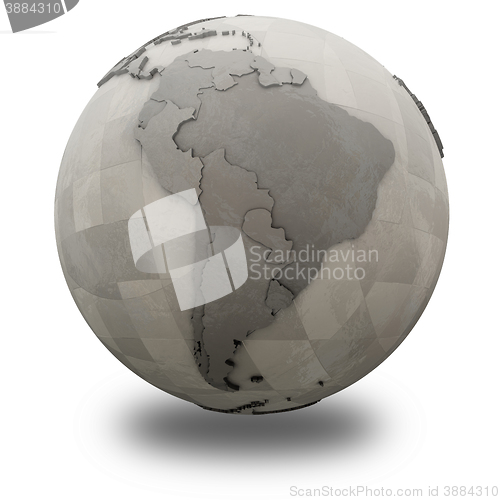 Image of South America on metallic planet Earth