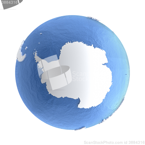 Image of Antarctica on silver Earth