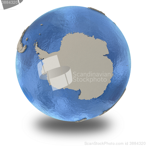 Image of Antarctica on model of planet Earth