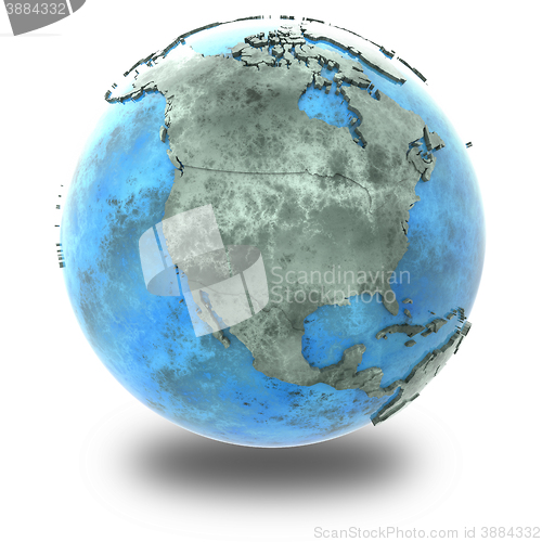 Image of North America on marble planet Earth