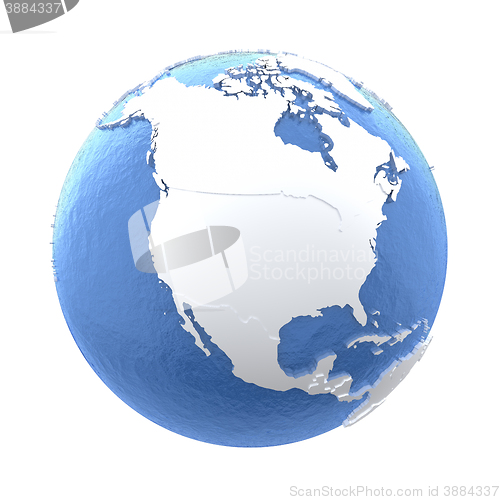 Image of North America on silver Earth