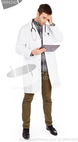 Image of Doctor holding tablet with copy space and clipping path for the 