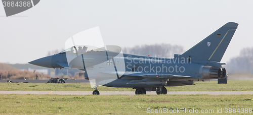 Image of LEEUWARDEN, NETHERLANDS - APRIL 11, 2016: German Air Force Eurof