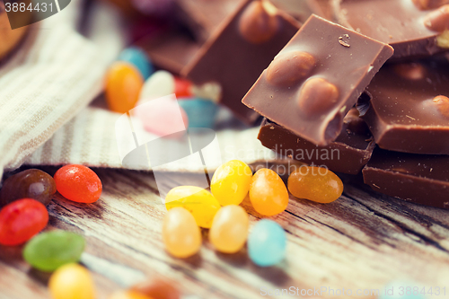 Image of close up of candies and chocolate on table