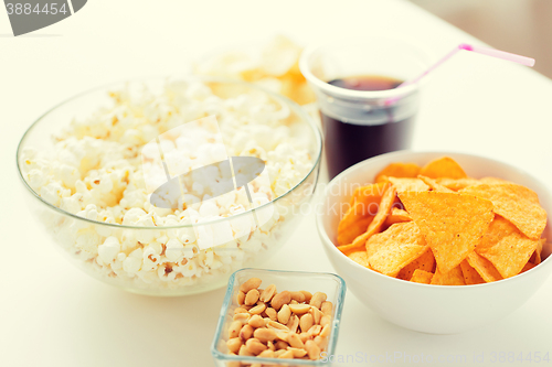 Image of close up of popcorn and corn crisps or nachos