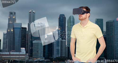 Image of man in virtual reality headset or 3d glasses