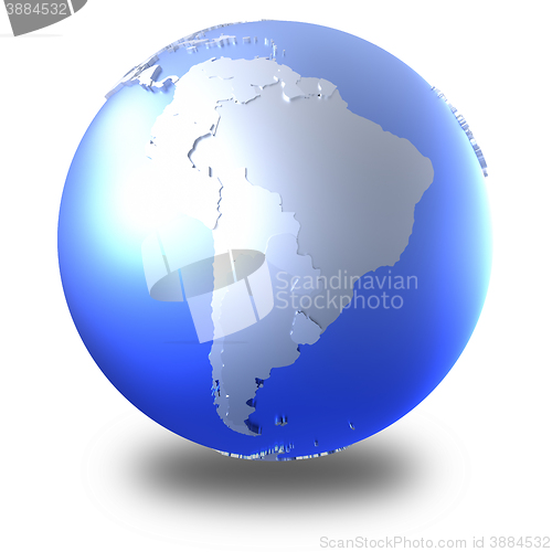 Image of South America on bright metallic Earth