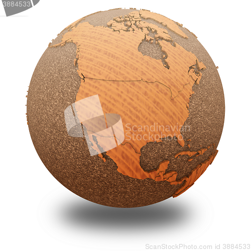 Image of North America on wooden planet Earth
