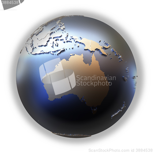 Image of Australia on golden metallic Earth