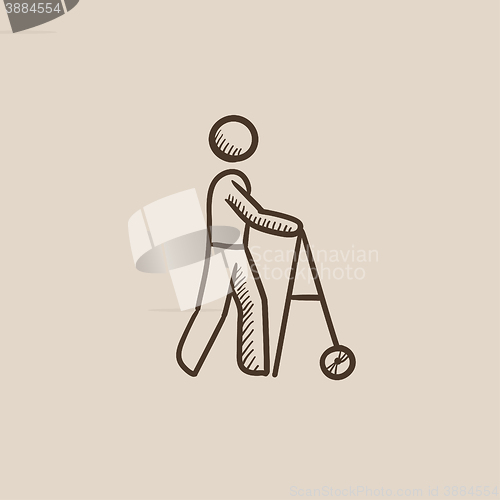 Image of Man with walker sketch icon.