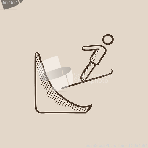 Image of Ski jumping sketch icon.